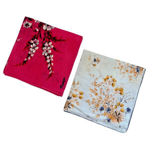 Vintage Floral Handkerchief Lot of 2 Monique Signed Boho Garden Cottagecore READ